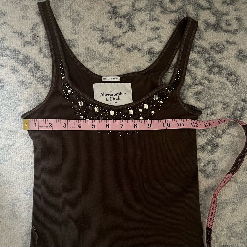 VTG Y2K Abercrombie & Fitch Long Beaded Stretch Tank Top M Brown Elena Gilbert - Picture 6 of 7